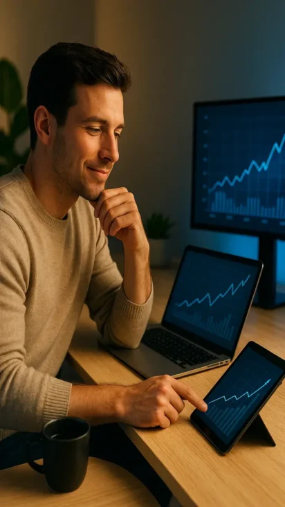 Dashboard de una app de ahorro inteligente con IA mostrando progreso en metas y redondeos automáticos en 2026.