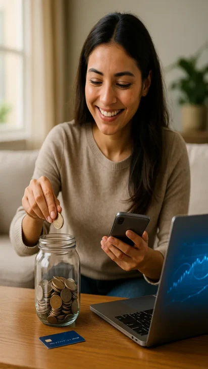 Diagrama de flujo mostrando un sistema completo de automatización financiera en acción en 2026, diseñado como un plano de ingeniería.