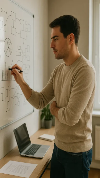 Un profesional analizando un dashboard de finanzas personales con IA en una pizarra digital en 2026.