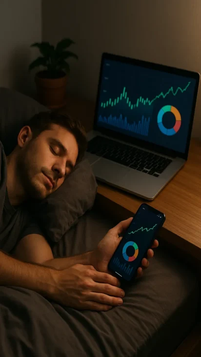 Un escritorio con varias pantallas mostrando dashboards de herramientas de IA para ingresos pasivos