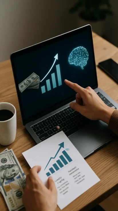 Inversionista analizando en su laptop una cartera de inversión inteligente estructurada con el modelo núcleo-satélite y asistida por IA para 2026.