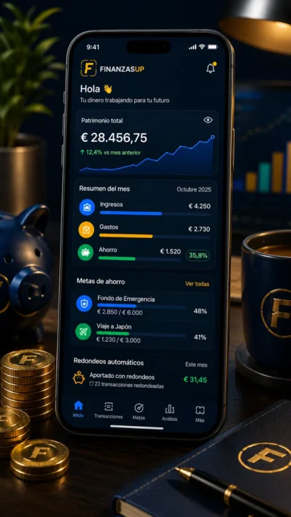 Pantalla de smartphone mostrando la interfaz de ChatGPT Finance analizando un gráfico de gastos bancarios en 2026